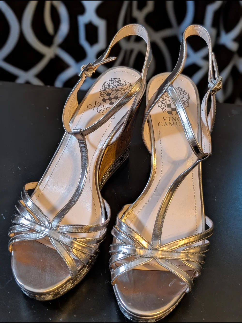 Vince Camuto Silver Metallic Cork Wedge Sandals